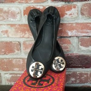 Tory Burch Classic Reva Flats Black Gold